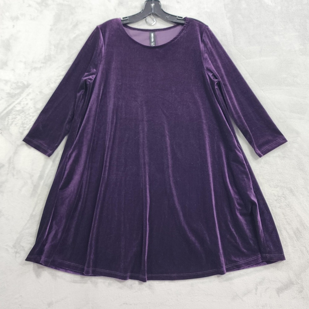 NEW Agnes & Dora Top Womens XL Purple Velvet 3/4 Sleeve Swing Tunic Pockets